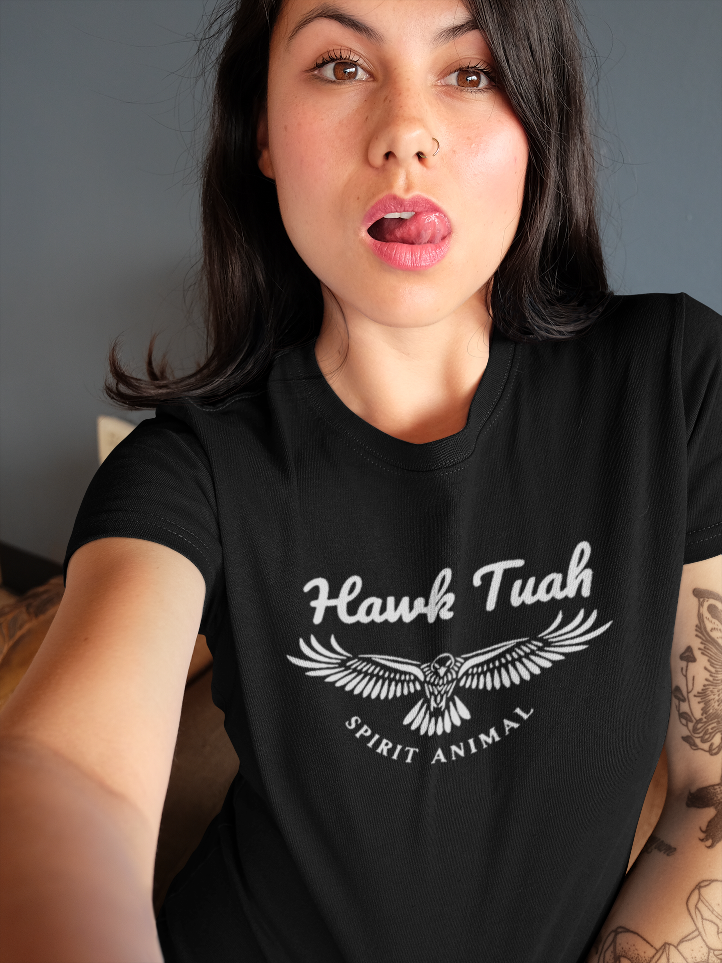 Hawk Tuah Spirit Animal Native American T Shirt funny viral TikTok Shirt (Multiple Color Options)